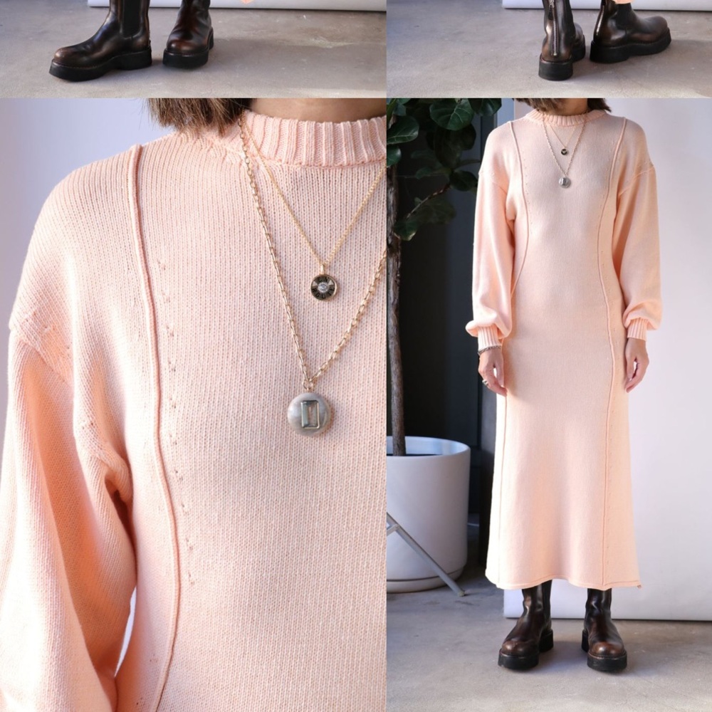 Rodebjer Tanner Sunbleached Fitter Knit Long Sleeve Madi Dress in Mango